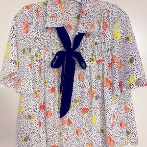 Faux silk blouse with black tie